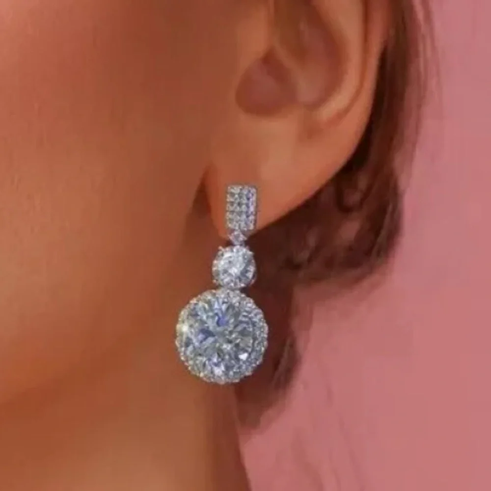 6 Ct T.W. Round Simulated Diamond Halo Drop Dangle, Beautiful, Bridal Earrings - Picture 3 of 10